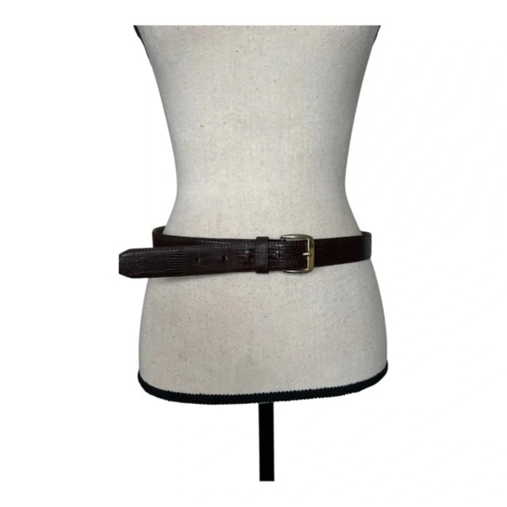 Vintage Brown Leather Belt with Rectangular Buckle